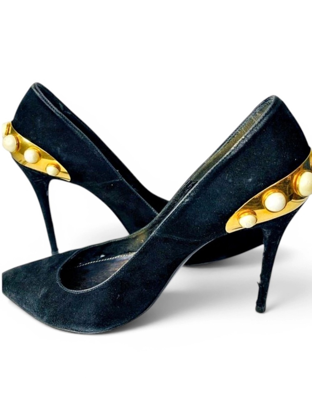 🛍️ Alexander McQueen Black Suede Pearl Embellished Pointed Toe Pumps